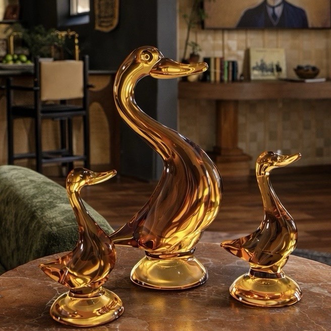 Viking Glass Amber Duck Set Epic MCM Art Glass Duck Figurines Set
