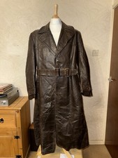 Vintage 40er Jahre Deutscher Leder Trenchcoat Herren L braun Horsehide WW2 Offiziere