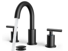 Black Bathroom Faucet 3 Hole, 8 Inch Matte Black Bathroom Sink Faucet Widespr...
