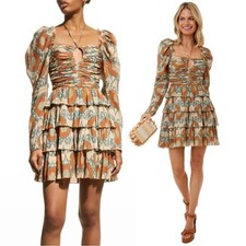 Ulla Johnson Naiya Ikat Metallic Stripe Ruffle Mini Dress – Size 0