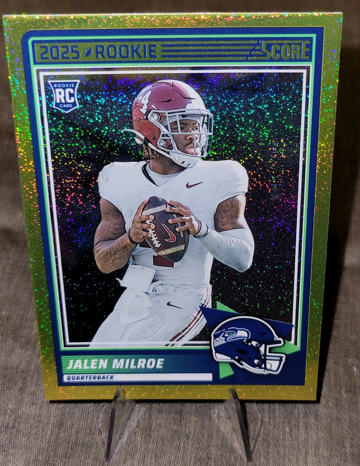 2025 Panini Score Football- Jalen Milroe #29 - RC - Gold Dots - 096/499 Seahawks