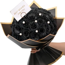 Black Glitter Roses Bouquet 36 Roses DIY Fake Flowers for Anniversary