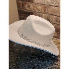 White Felt Cowboy Hat with Rhinestone Diamond Band Western Glam Festival Bridal