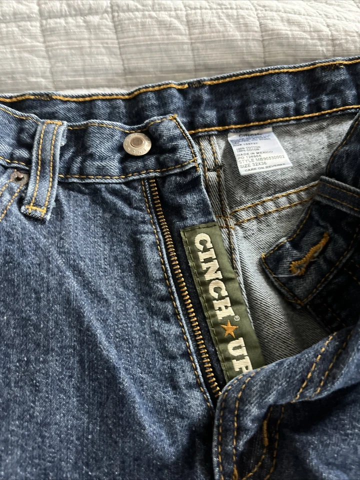 Pantalones de mezclilla para hombre Cinch calce relajado etiqueta verde 36x32 azul Western Cowboy Ranch Foto 3 de 4