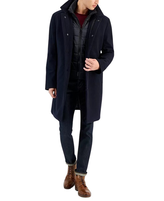Nautica Mens Classic-Fit Bib Wool Overcoat Coat 46R Navy Blue 18390₽