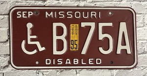1995 Missouri DISABLED License Plate B 75A