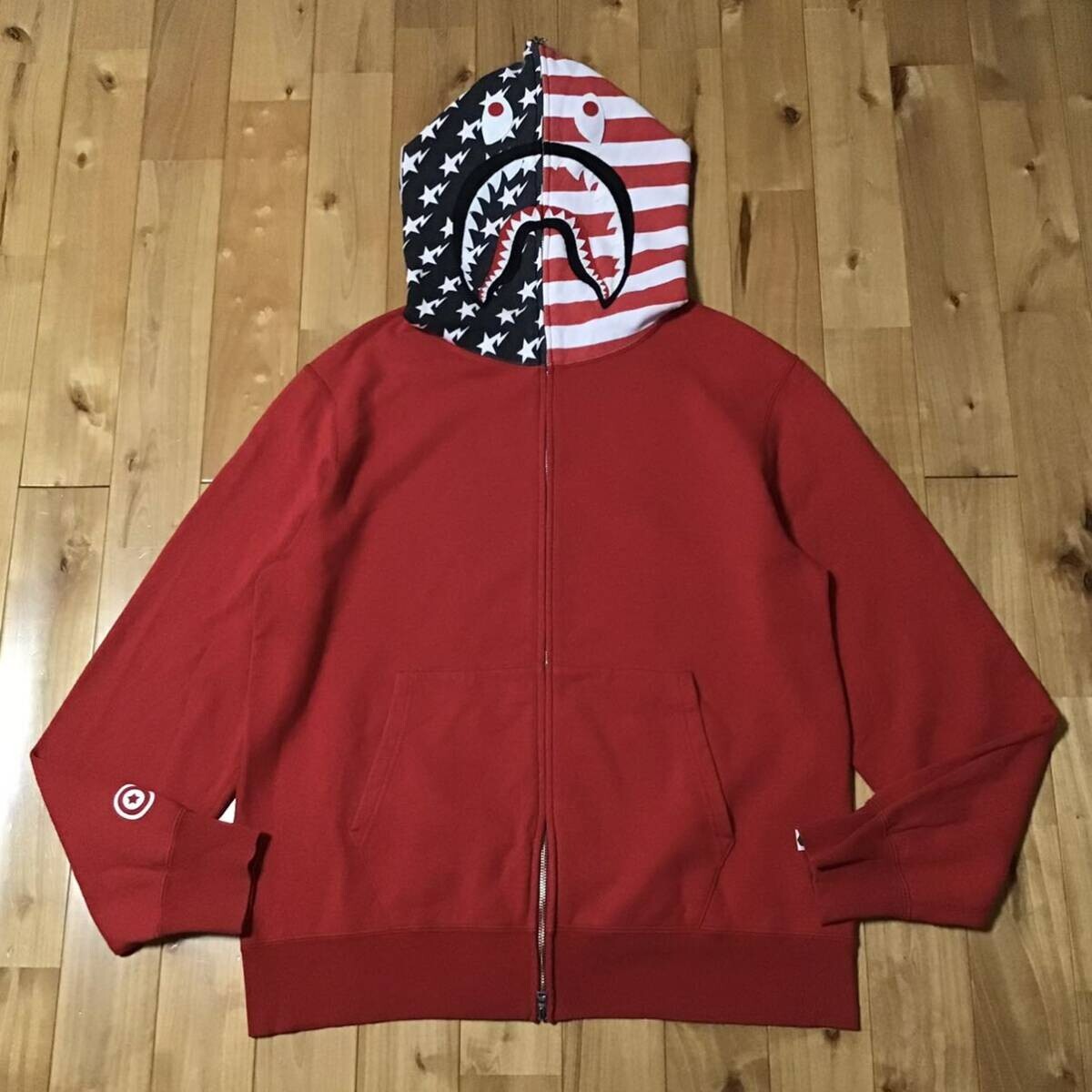 BAPE Stars and Stripes Shark full zip Hoodie Red A Bathing