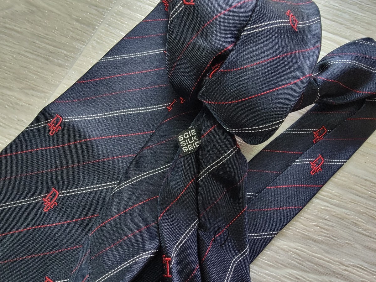 RARE Christian Dior Tie Silk Red Logo Cravate Striped
