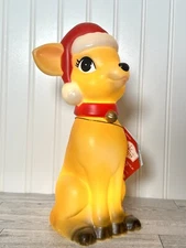 Christmas Holiday Time 11” Blow Mold Table Top Reindeer Santa Hat ￼Lights Up NEW