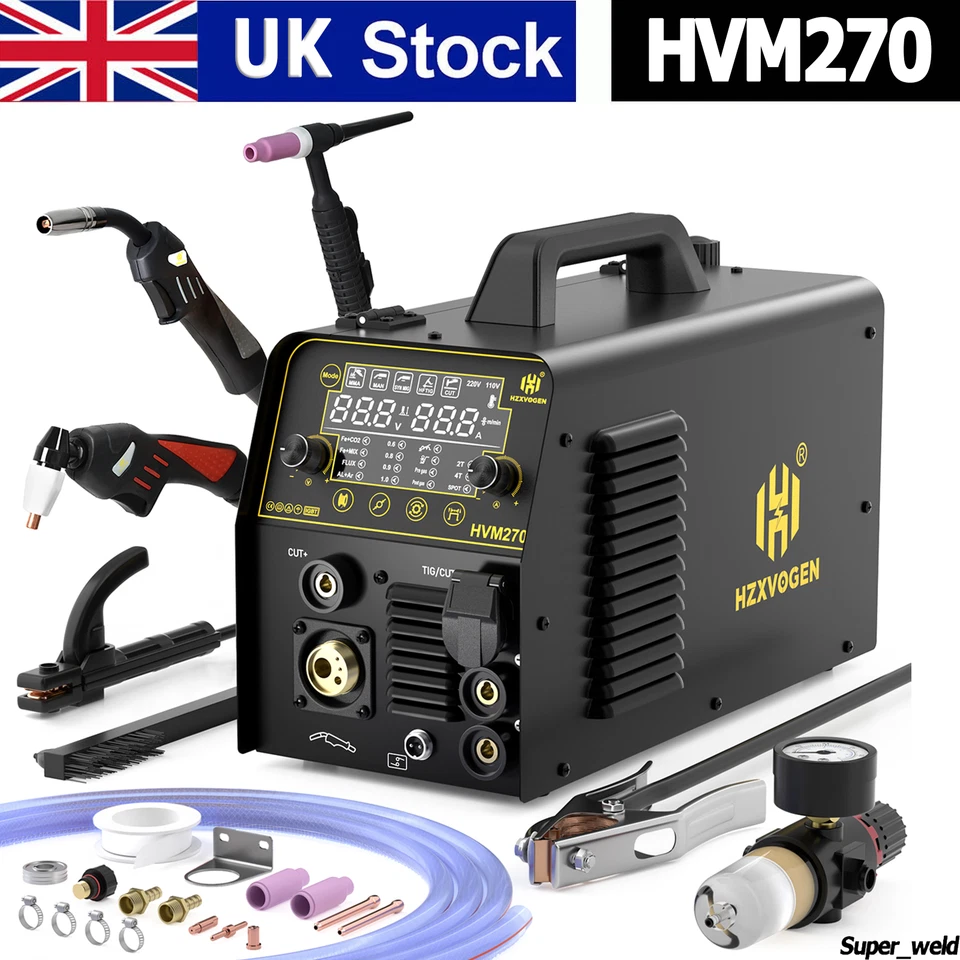 HZXVOGEN 6 IN1 MIG Welder Gas/Gasless MIG/Cut/HF TIG/Spot Weld MMA Plasma Cutting Machine