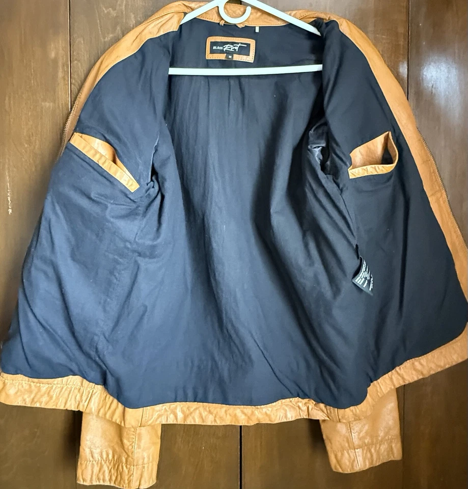 Chaqueta de cuero marrón "BLACK RIVET" para hombre talla grande Foto 3 de 4