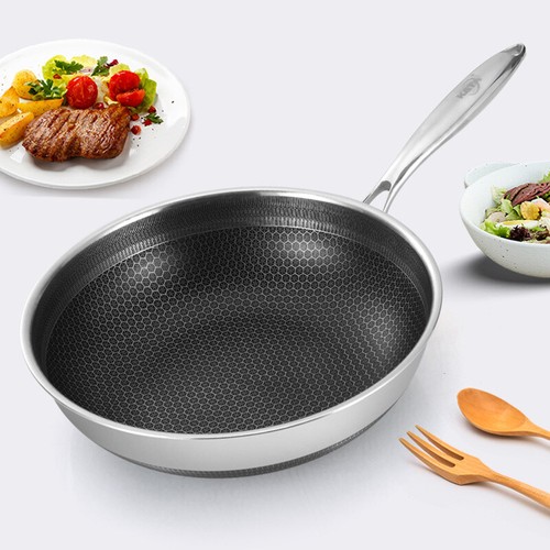 Wok in Acciaio Inox 30 cm con Coperchio Sicuro da Forno Antigraffio, Saltare/Arrostire/Broil - Foto 2 di 6
