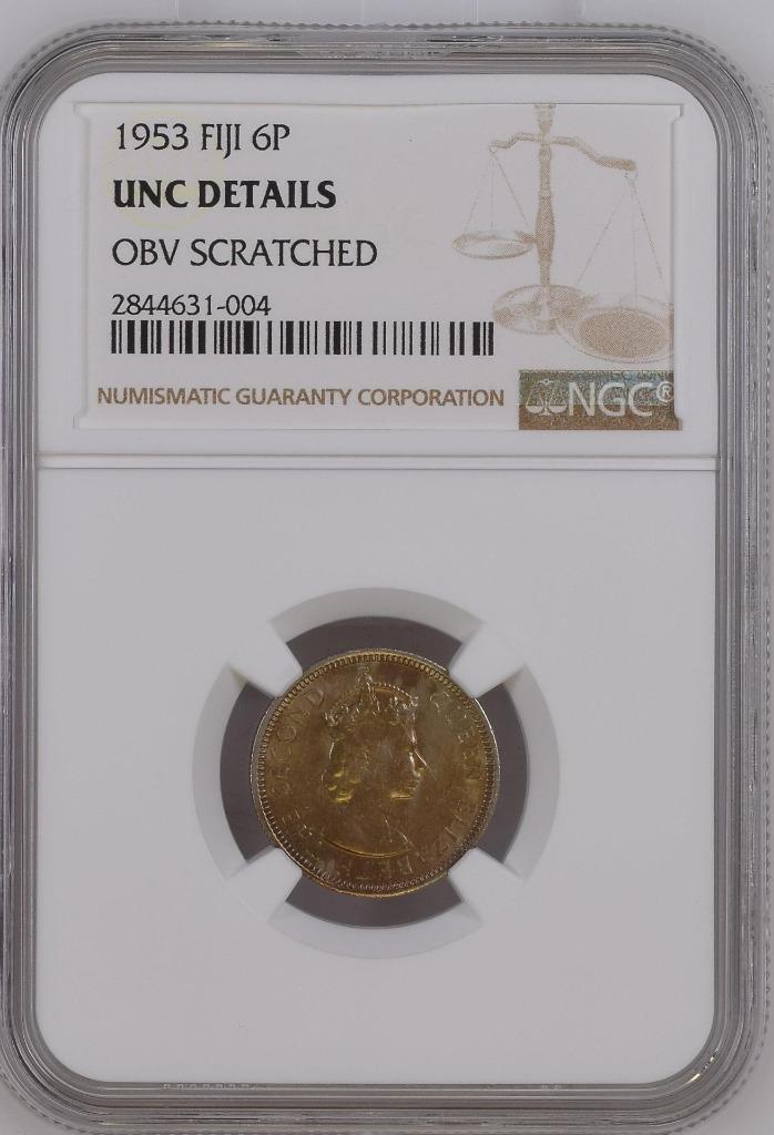 Fiji 6 Pence 1953 NGC Unc Details