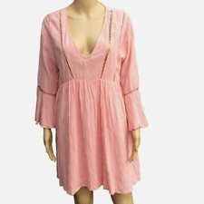 Umgee Size Large Mini Dress Pink Bell Sleeves Oversize Beachy Boho Fairy Flowy