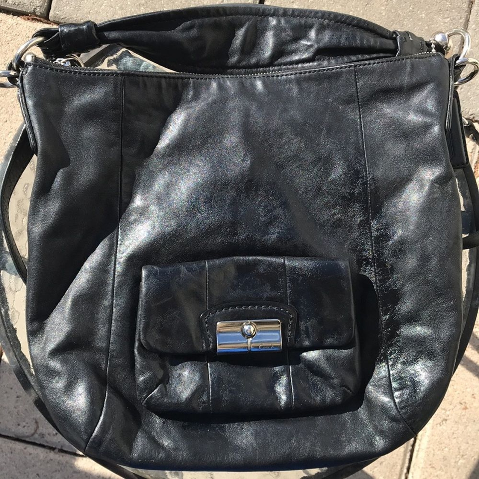 Coach Black Leather Hobo Crossbody Purse with Tiffany… Gem