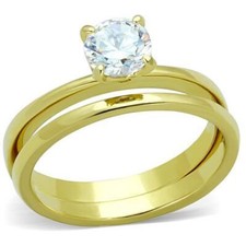 Ladies gold ring set solitaire 1carat engagement wedding band 18k cubic zirconia