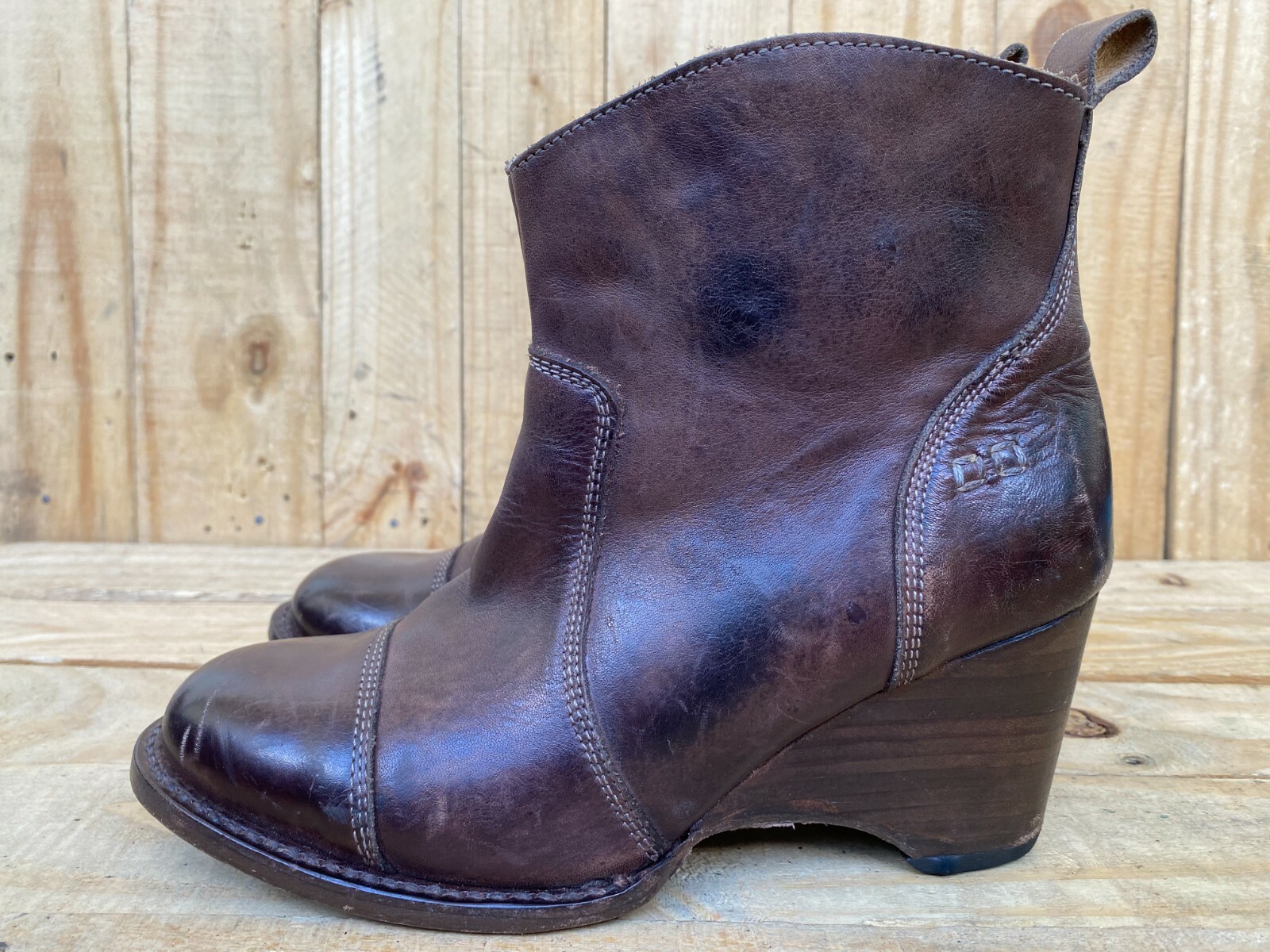 Dark Brown Leather Wedge Boots Size 