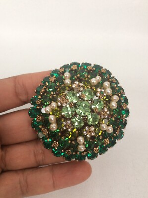 Beautiful Vtg Austria Green Rhinestone Gold Tone Pin Brooch Missing Rhinestones