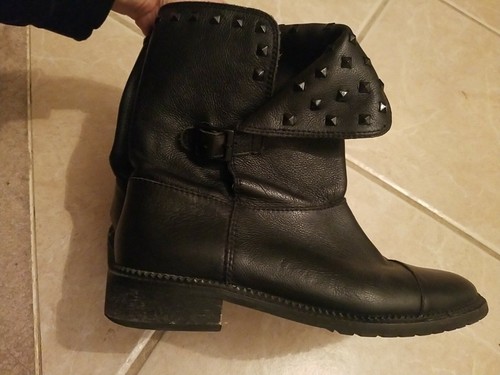 Bershka Leather Black Studs biker Boots 