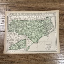 Antique Rand McNally 1937 Map Of North Carolina 14  x11  