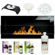 Bio Ethanol Kamin 900x400 ECO Design Gehärtetes Glass Schwarz Glanz + Zubehör