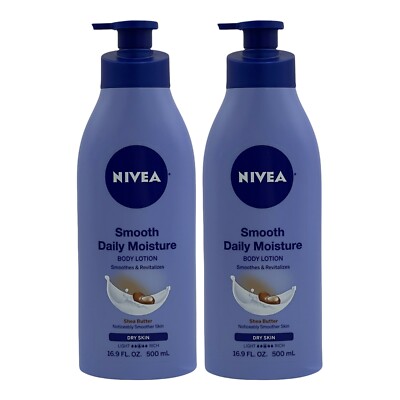 2 Pack Nivea Smooth Daily Moisture Body Lotion for Dry Skin Shea Butter 16.9 oz