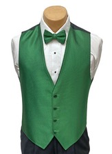 Men's Kelly Green Striped Tuxedo Vest with Tie Bow or Long Groom Prom Wedding
