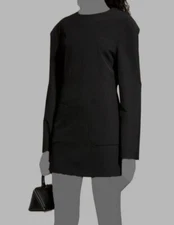 $478 Róhe Women Black Wool Blend Beatrice 70's Patch Pocket Mini Dress Size 36