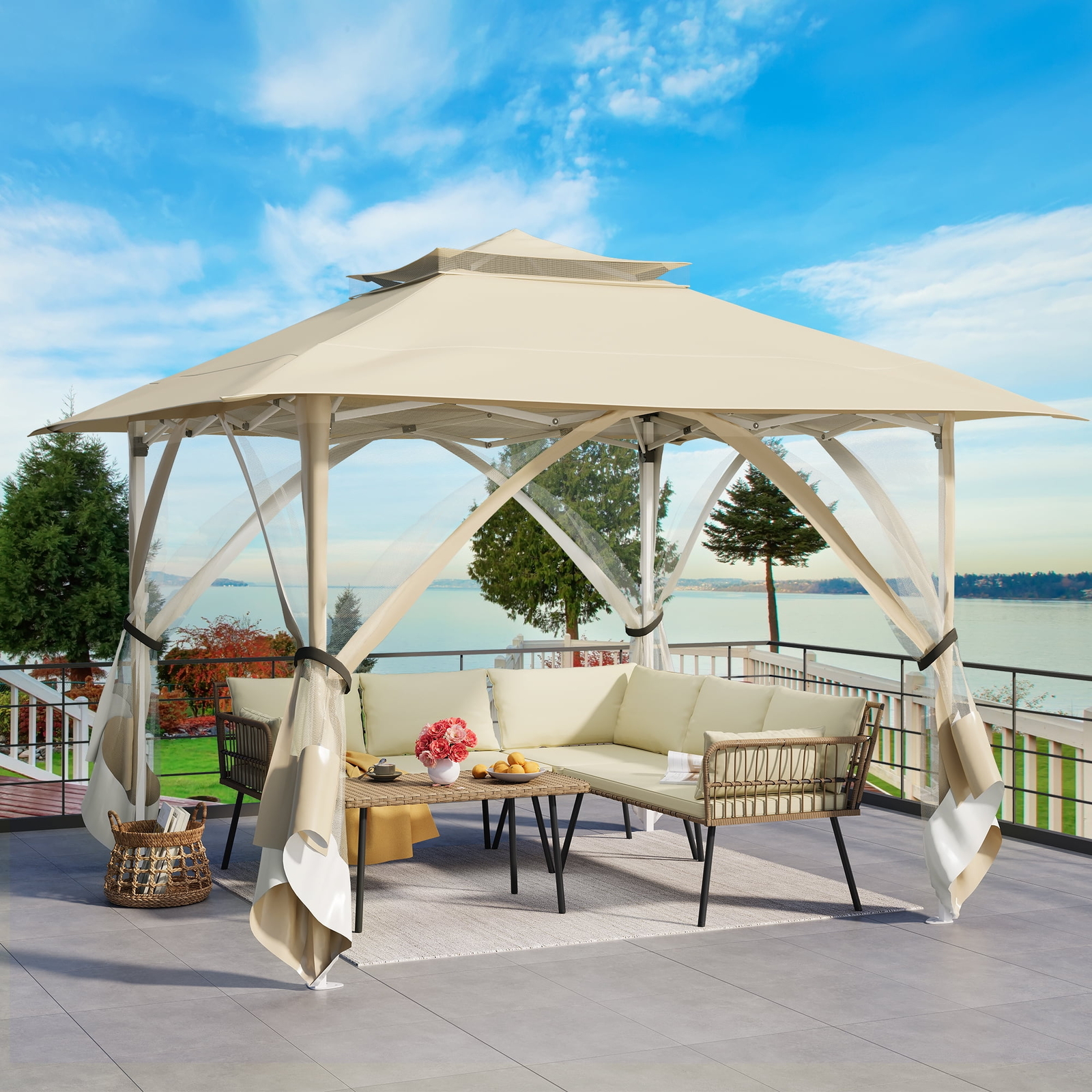 Patio Gazebo 12x12ft Double Roof Pop Up Gazebo Outdoor Portable Canopy