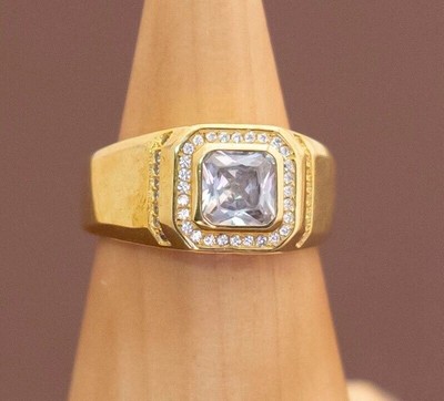 Vintage Sterling Silver Diamond Gold Tone Ring Size 10 1/2 - U6