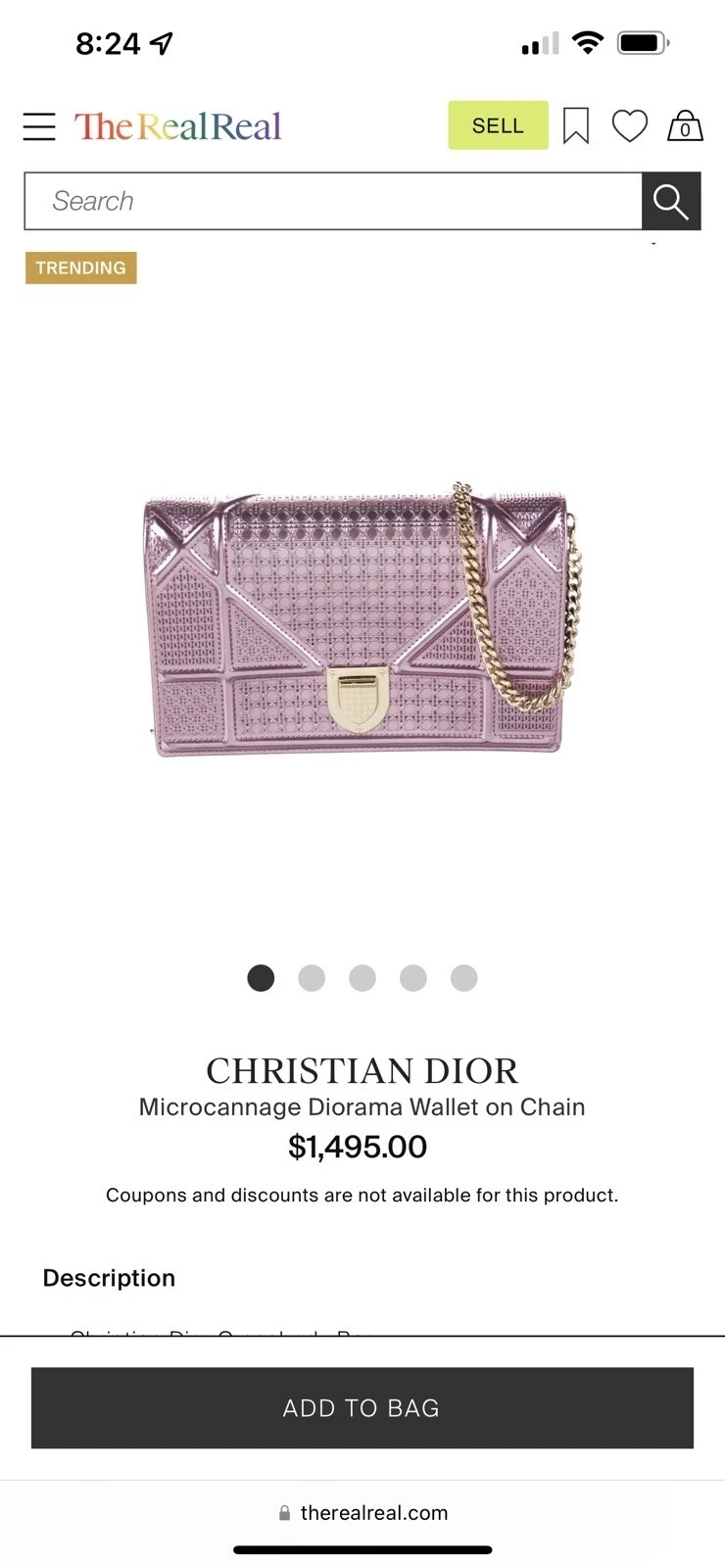 Dior Diorama Metallic Pink Micro cannage Wallet Purse Titanium