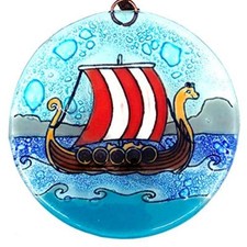 Viking Ship Christmas Tree Ornament - Art Glass Light Catcher