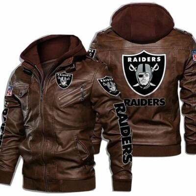 Las Vegas Raiders Mens Vintage Leather Jacket Flight Biker Las Vegas Raiders Mens Vintage Leather Jacket Flight Biker