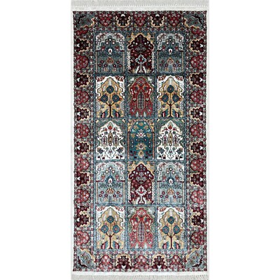 Amma Carpets Handgeknüpfter Blumenteppich Weiß 3x6 Fuß Bambus Seide Handgeknü...