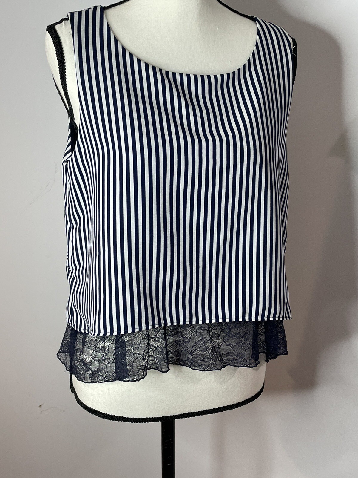 Zara Basic Women’s Small Striped Ruffled Blue & W… - image 1