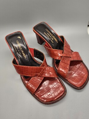 DONALD J PLINER Size 5 1/2  VONE Red Alligator Print Slide Sandals Shoes