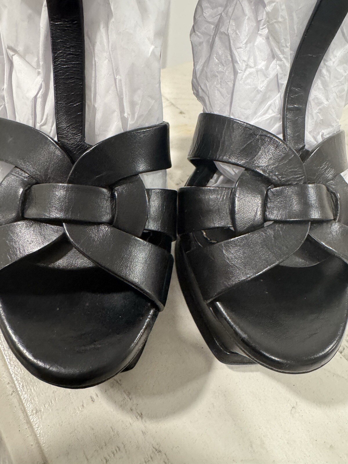 Autentici sandali in pelle nera omaggio YSL Saint Laurent 34 4 5