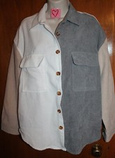 Ladies' Small BUTTON-UP SHIRT SHACKET gray/white/beige corduroy perfet