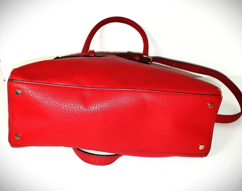 Vintage Anne Klein Red Dome Satchel Lion Logo Gold Hardware Crossbody Handbag - Image 4 of 4