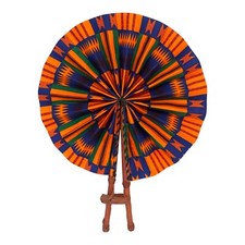 Hand Fan African Kente / Ankara Fabric Print Leather Handle Handmade AUTHENTIC