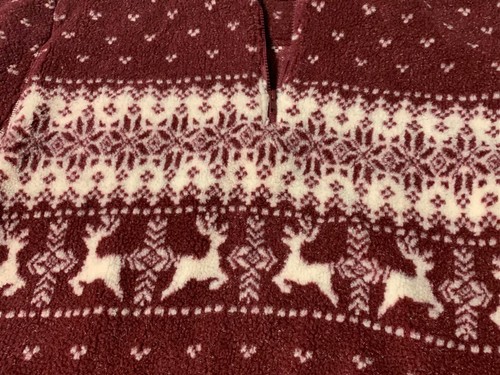 Cherokee SNOWFLAKE/WINTER Maroon All-Over-Print Plush Ski Lodge Fleece Jacket XL - Picture 2 of 4