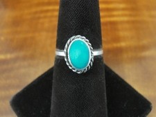 Oval Greenish Blue Stone Size 6 Sterling Silver 925 Ring