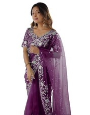 Women's Organza Sequence Embroidery Saree With Unstitched Blouse Piece