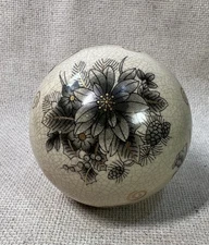 Black & Beige Decorative Porcelain Orb/Carpet Ball Crackled Finish Floral Motif