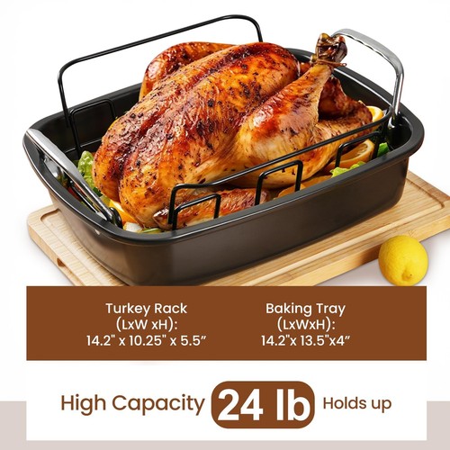 Large Nonstick Roasting Pan Kit Rack 17x13 Inch - Includes Baster Pastry Brush - Picture 9 of 9