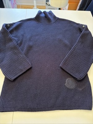 Moncler Chunky Ribbed Turtleneck Sweater Navy Logo Patch Shoulder Button Size M