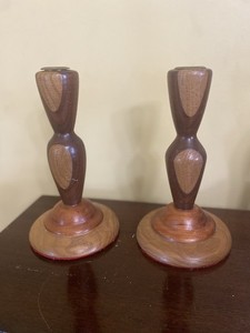 Vintage Wooden Candle Holders, Pair, Wood Taper Holders, Rustic Home Decor