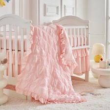 Ruffled Crib Bedding Set Baby Boho Quilted Comforter with Fitted Sheet and Be...