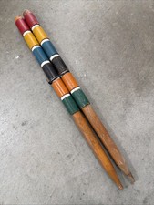 Set of 2 Vintage Large Turned Wood Croquet Stakes w/ 6-Stripe 22 1/2 X 1" wooden