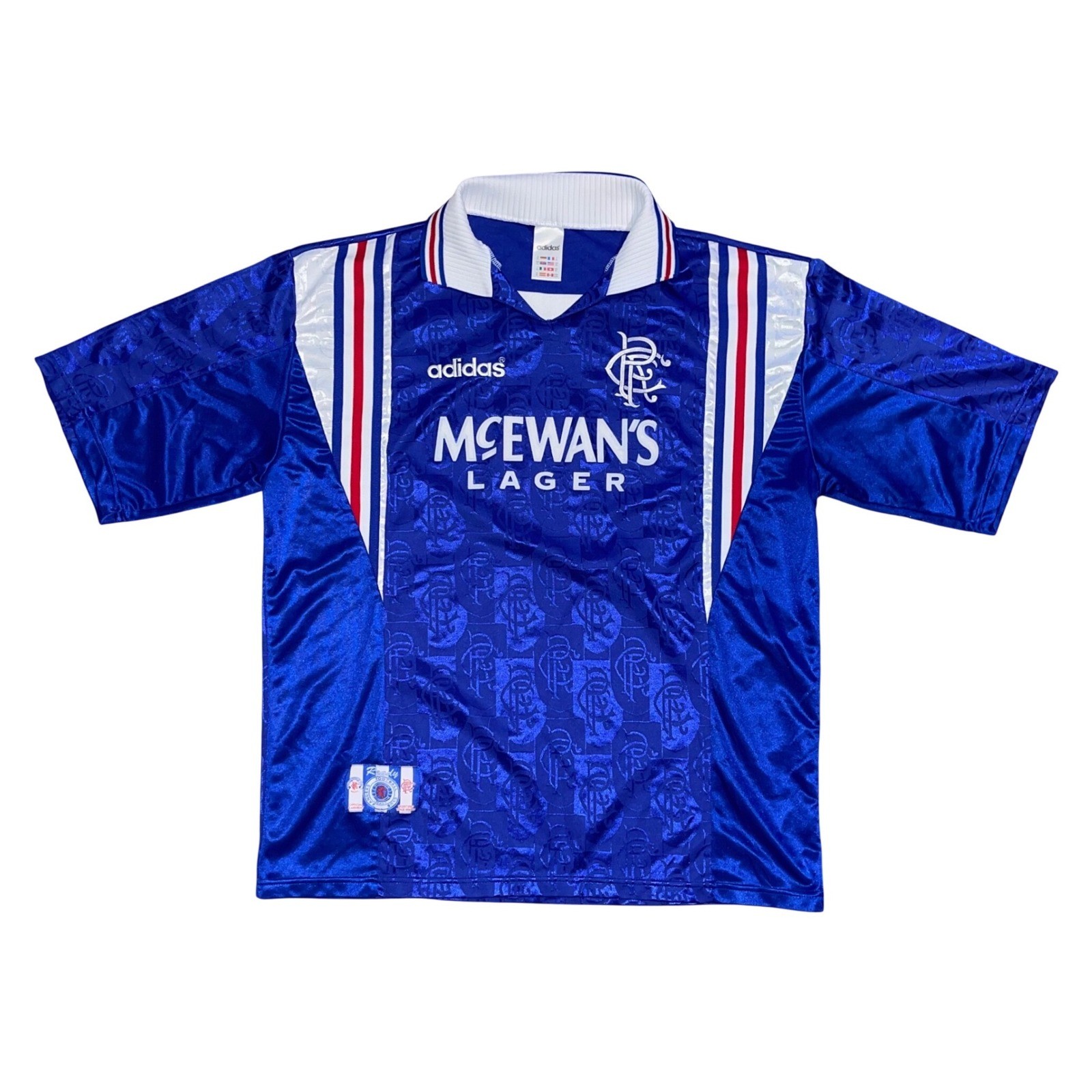 Vintage Adidas Rangers FC 1994-96 Home Jersey McEwans Lager Blue Mens XL